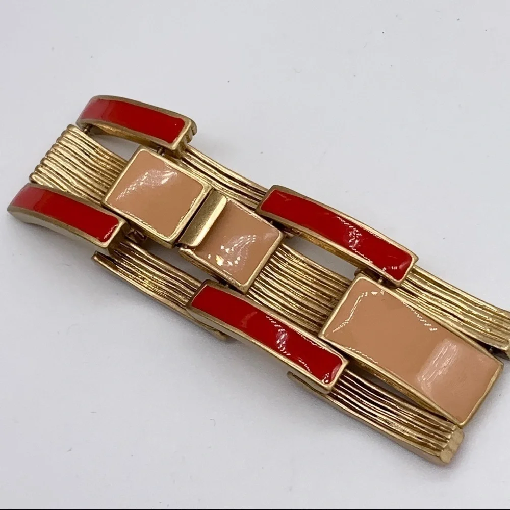 J. Crew Vintage Red & Peach Enamel Gold Bracelet - Picture 3 of 6